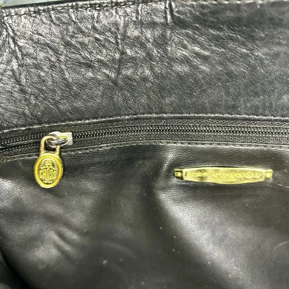 Mark Cross Black Leather Messenger Bag, Gold Tone Hardware, Classic, Preppy